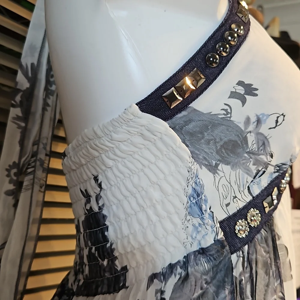 Versace style full-length maxi summer dress gown halterneck elasticated back - Picture 5 of 16